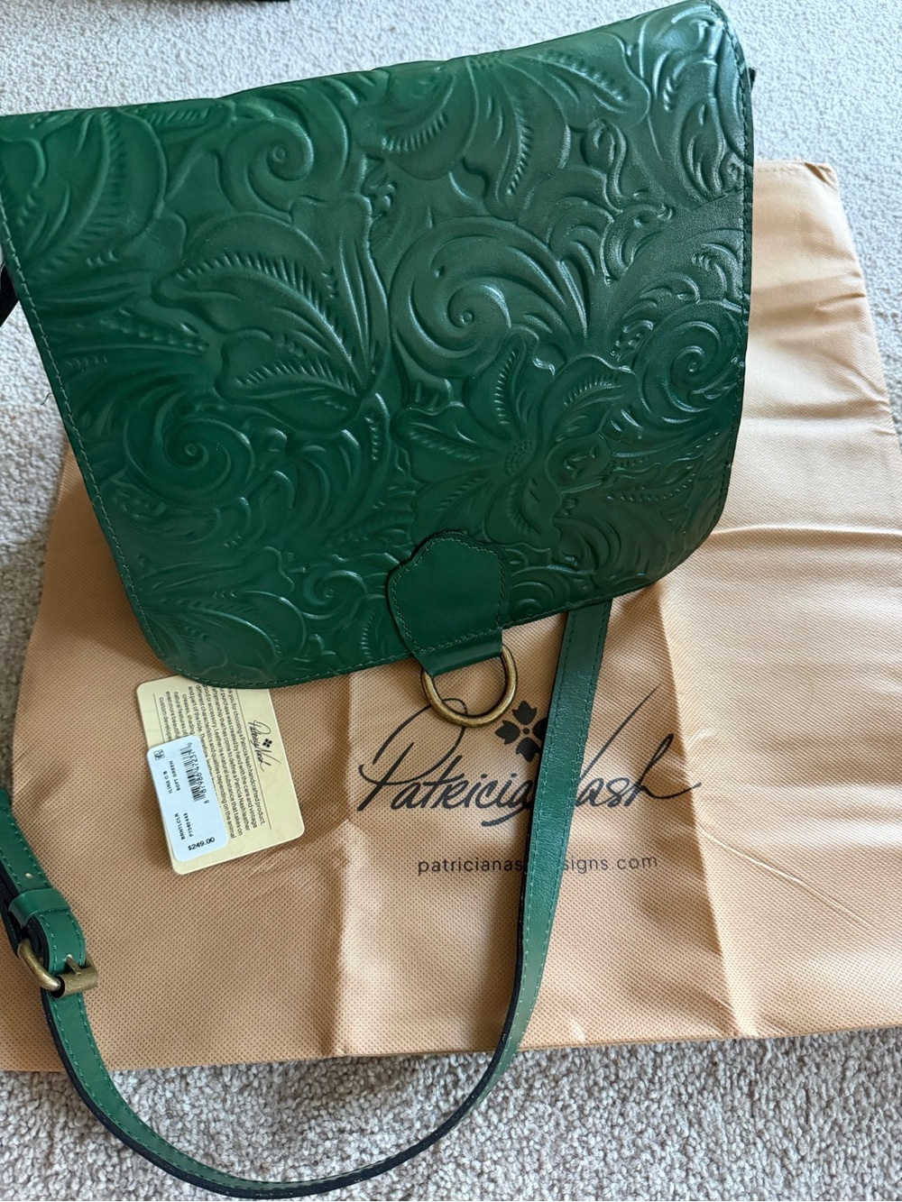 Patricia Nash Emerald Tooled Leather Crossbody Bag